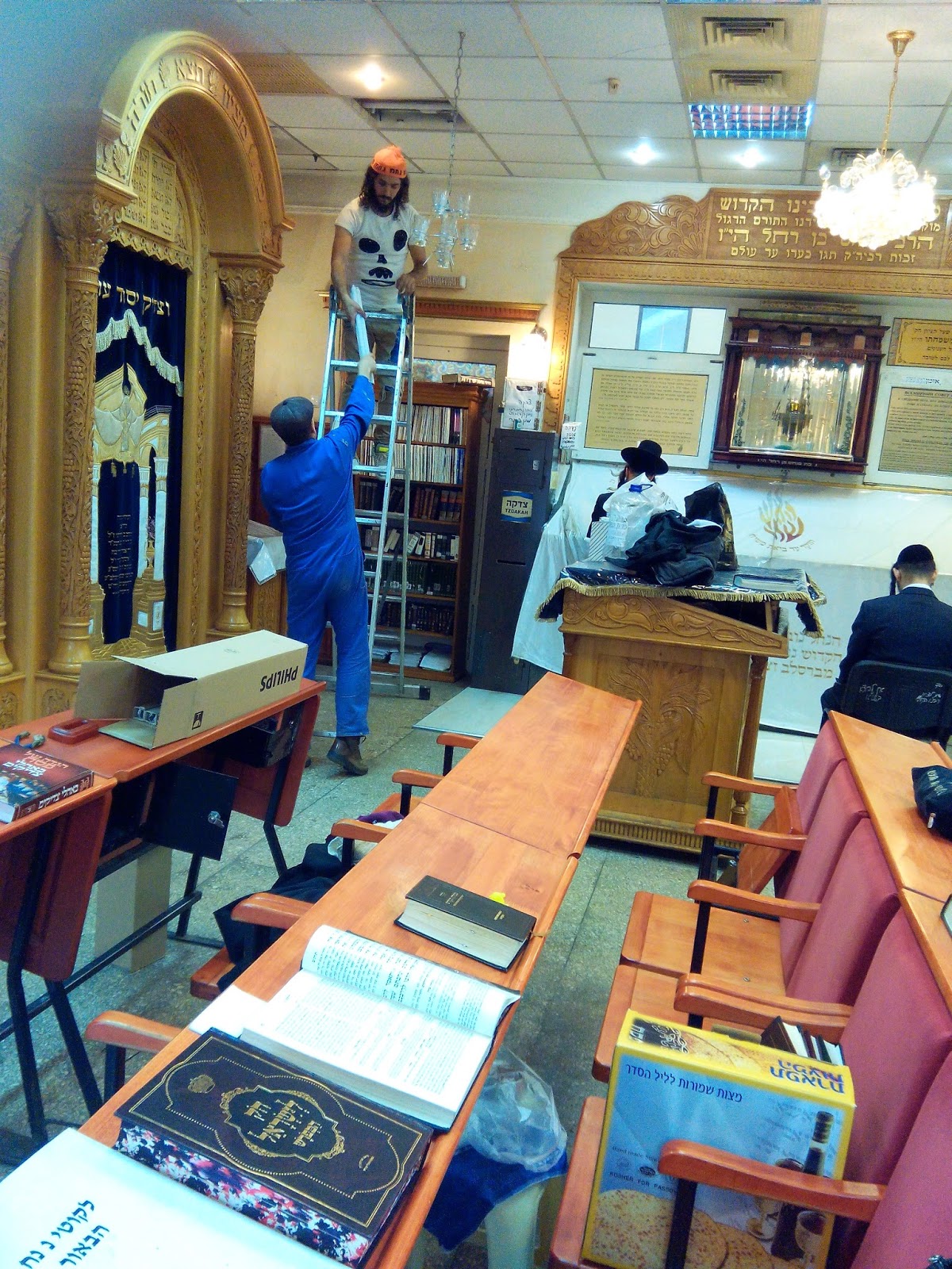 Yonatan On Ladder To Replace Light